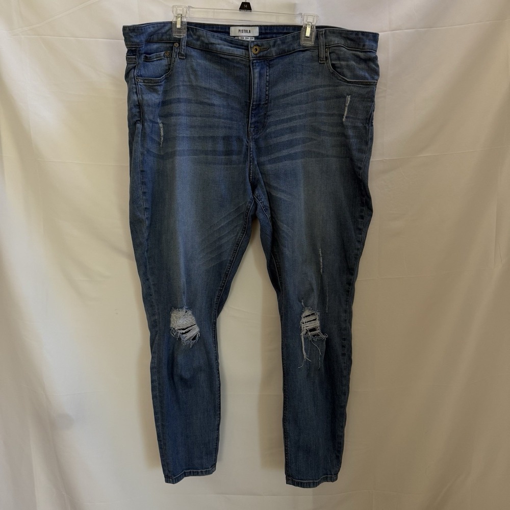 Pistola medium wash blue denim jeans womens regular distressed 100% cotton-20W